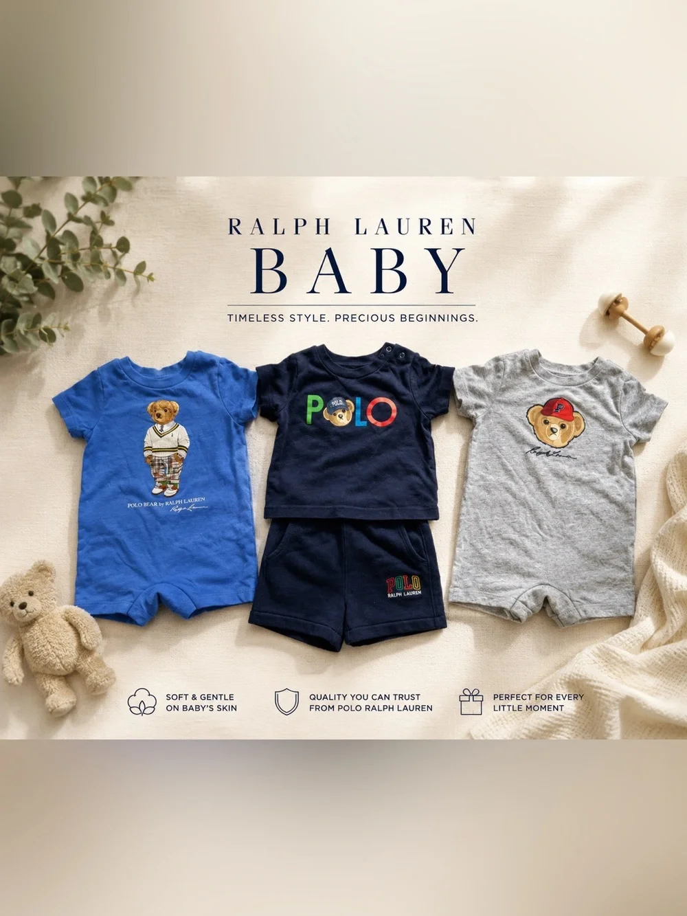 Ralph Lauren Baby Navy Tee and Shorts Set with Colorful POLO Logo